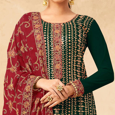 green-partywear-embroidered-pure-georgette-kurti-pant-set-132635