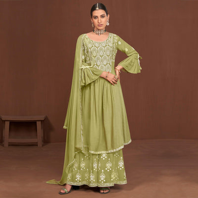 green-partywear-embroidered-rayon-kurti-palazzo-set-135211