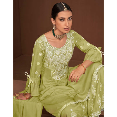 green-partywear-embroidered-rayon-kurti-palazzo-set-135211