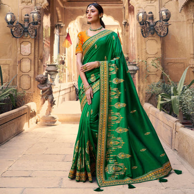 green-partywear-embroidered-vichitra-silk-saree-123558