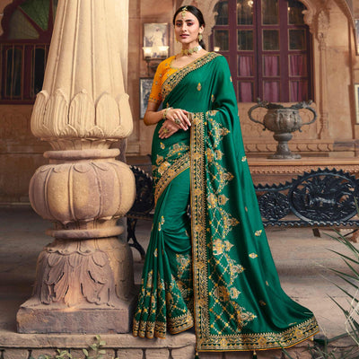 green-partywear-embroidered-vichitra-silk-saree-123561