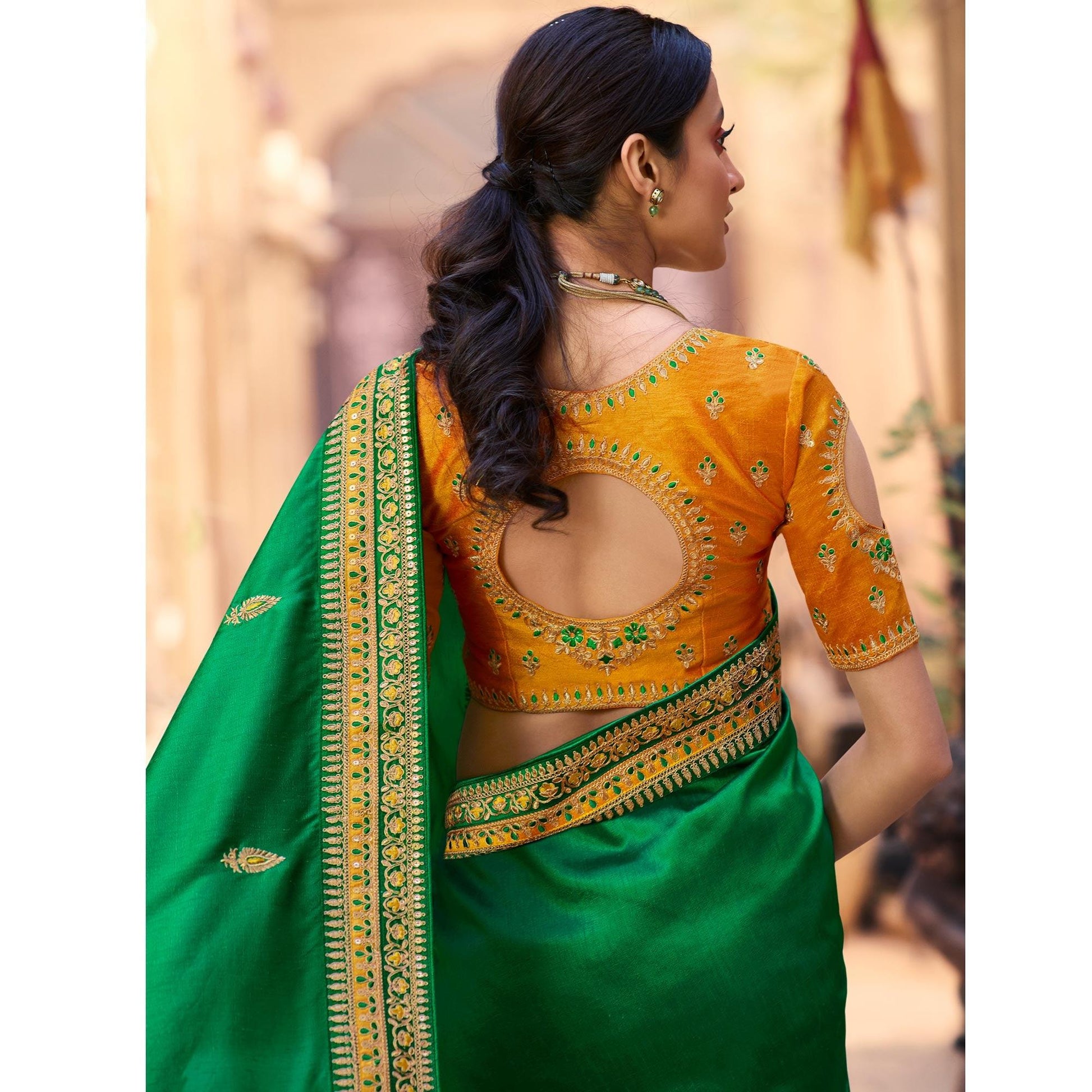 green-partywear-embroidered-vichitra-silk-saree-123558
