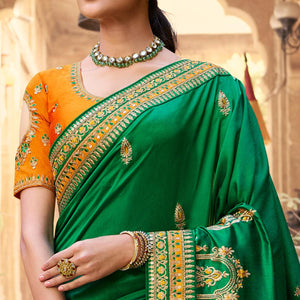 green-partywear-embroidered-vichitra-silk-saree-123558