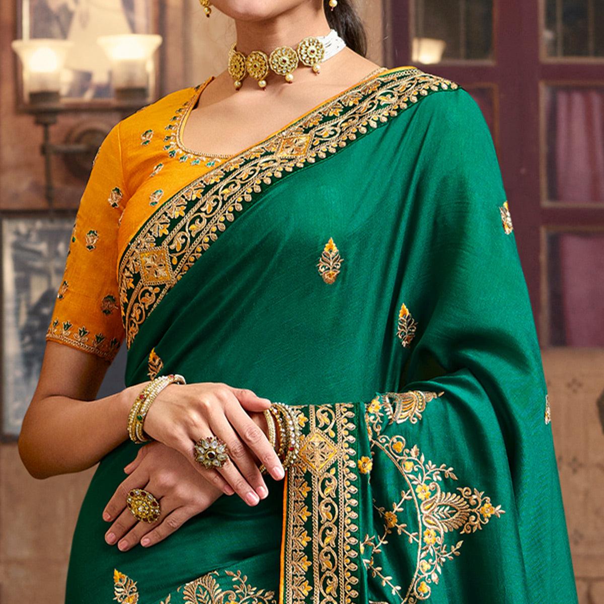 green-partywear-embroidered-vichitra-silk-saree-123561