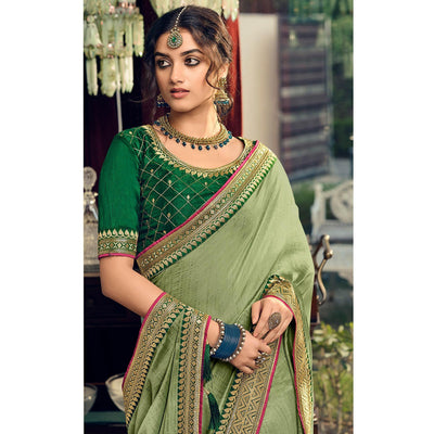 green-partywear-embroidered-vichitra-silk-saree-138147