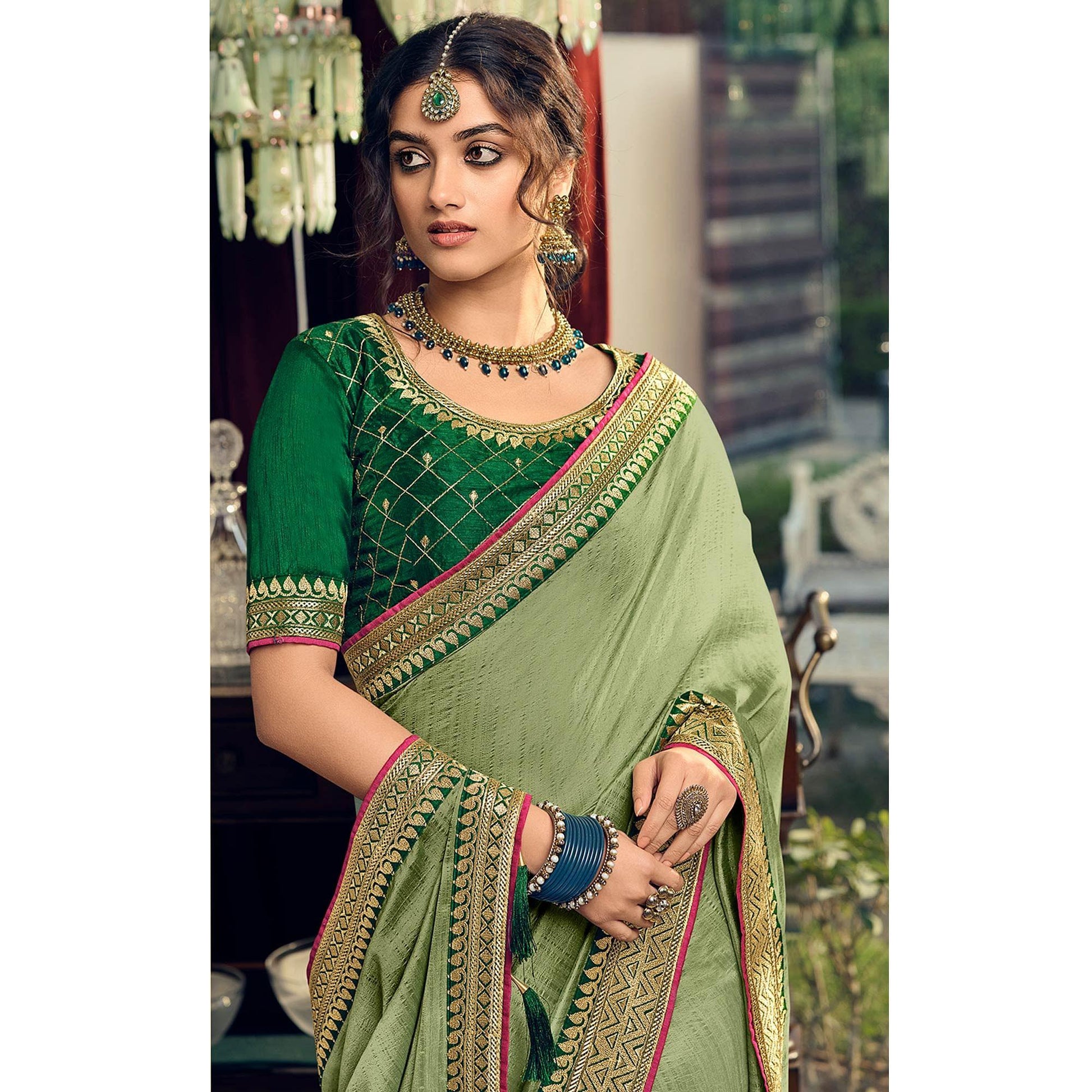 green-partywear-embroidered-vichitra-silk-saree-138147