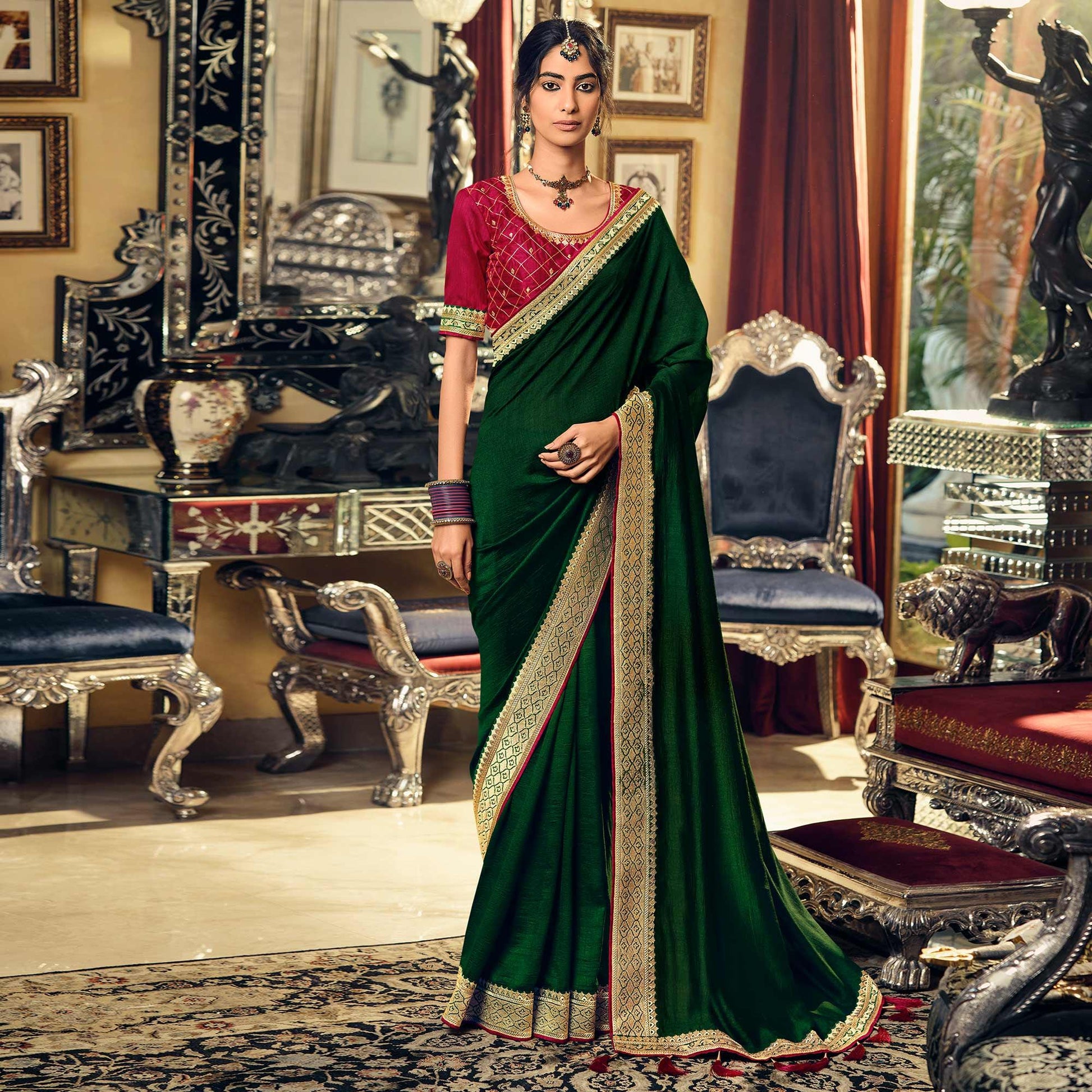 green-partywear-embroidered-vichitra-silk-saree-138143