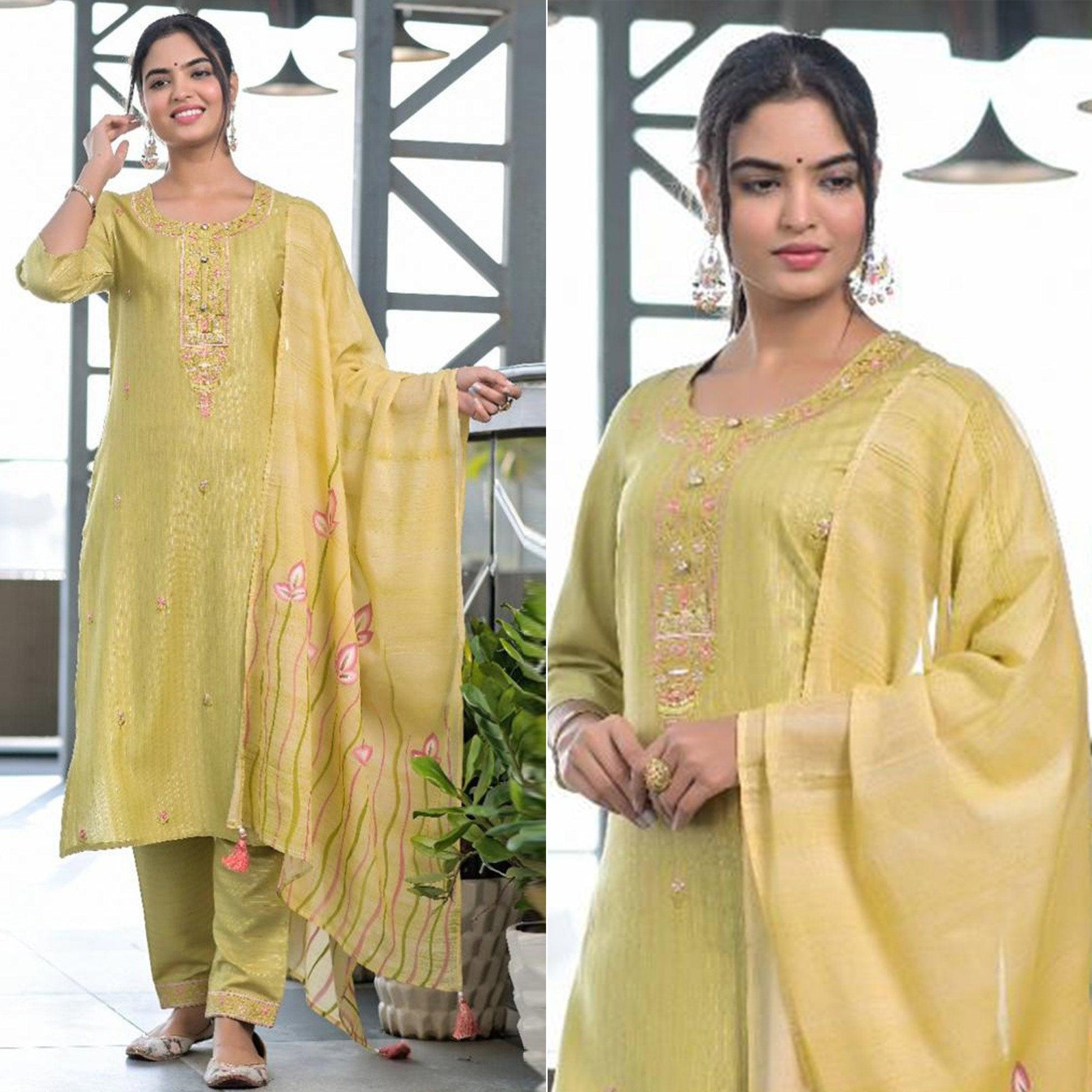 green-partywear-embroidered-with-printed-kurti-pant-set-138013