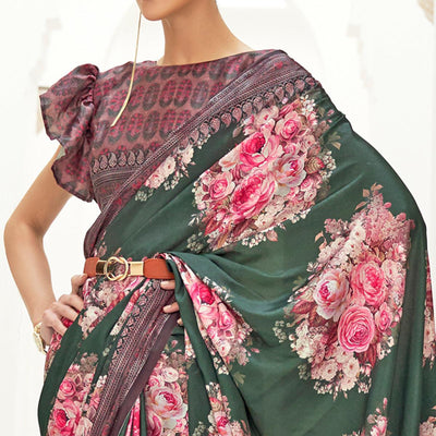 green-partywear-floral-digital-printed-silk-saree-138801
