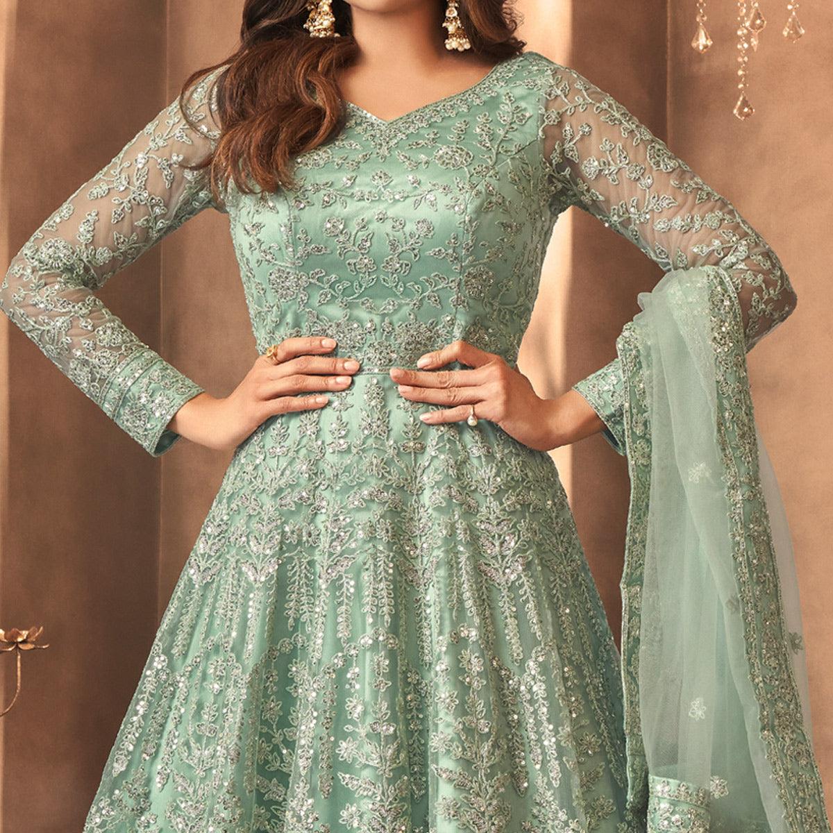 green-partywear-floral-embroidered-butterfly-net-anarkali-suit-124264