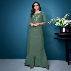 green-partywear-floral-embroidered-handwork-silk-kurti-palazzo-suit-140672