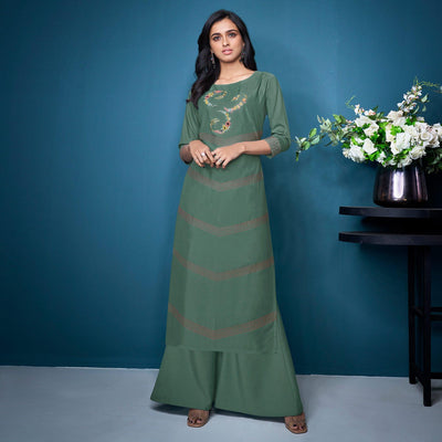 green-partywear-floral-embroidered-handwork-silk-kurti-palazzo-suit-140672