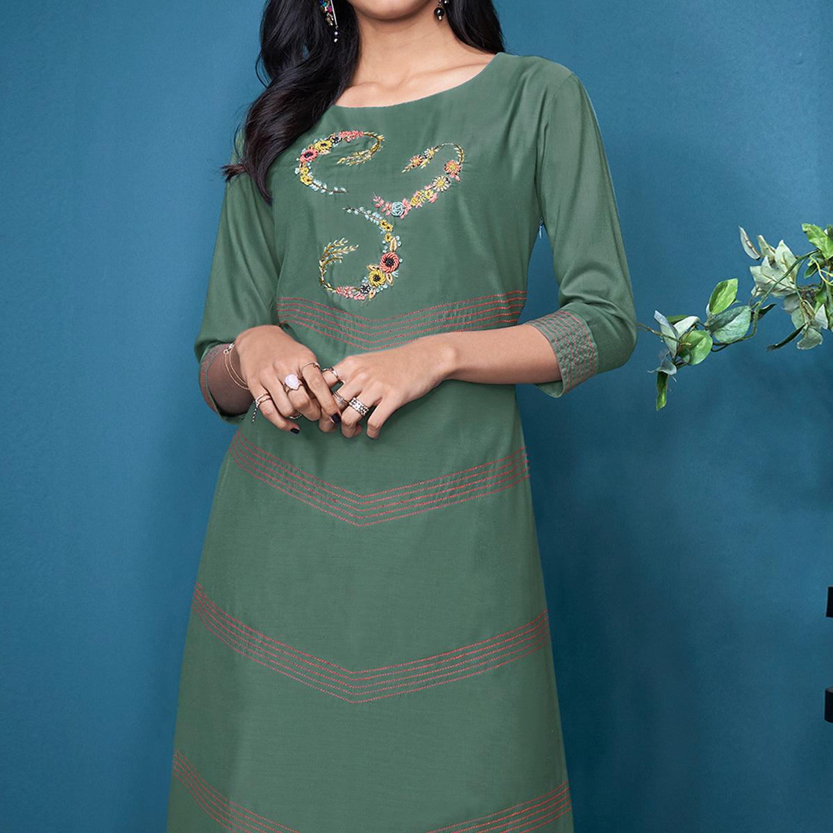 green-partywear-floral-embroidered-handwork-silk-kurti-palazzo-suit-140672