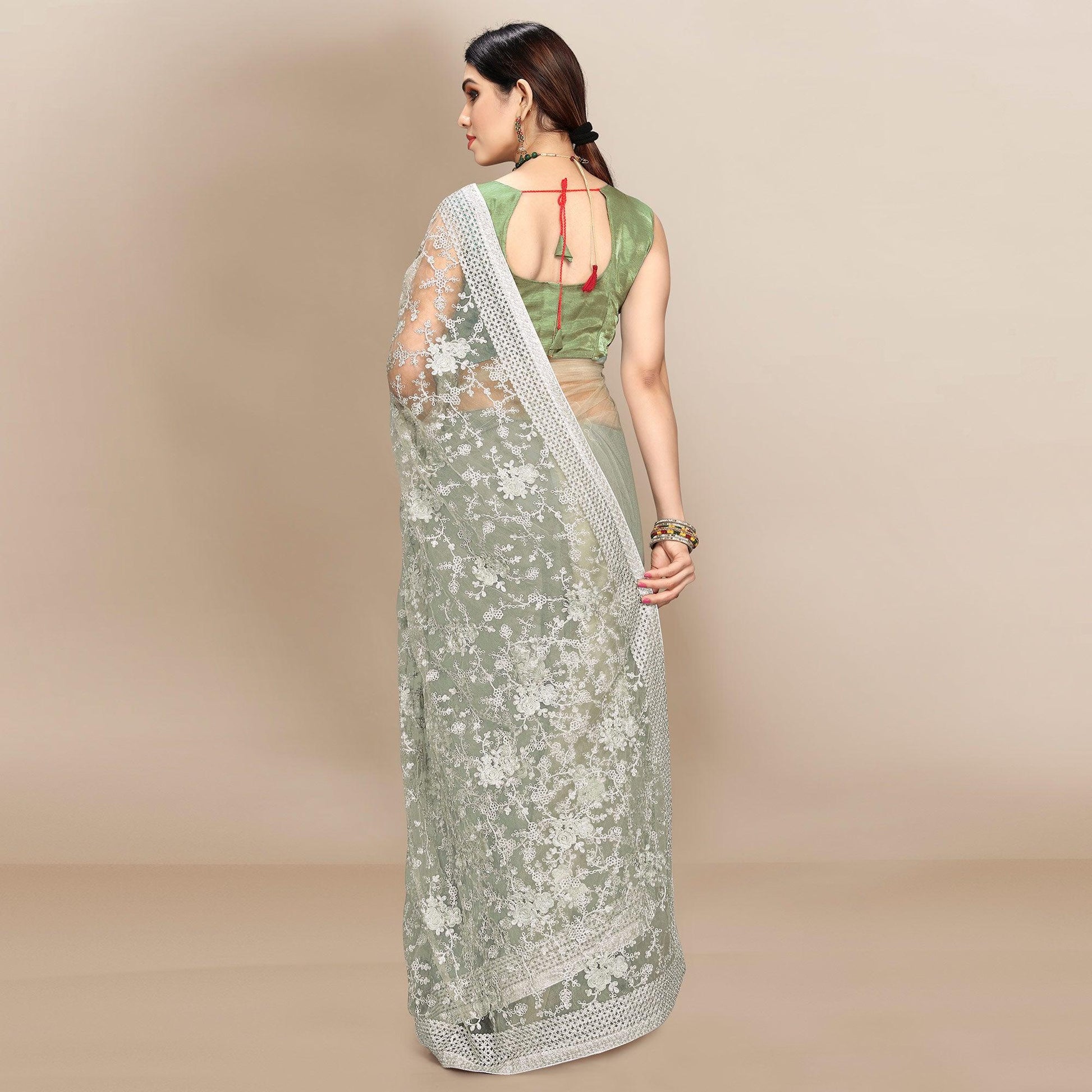 green-partywear-floral-embroidered-soft-net-saree-129763