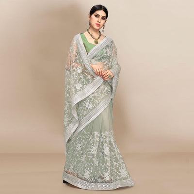 green-partywear-floral-embroidered-soft-net-saree-129763