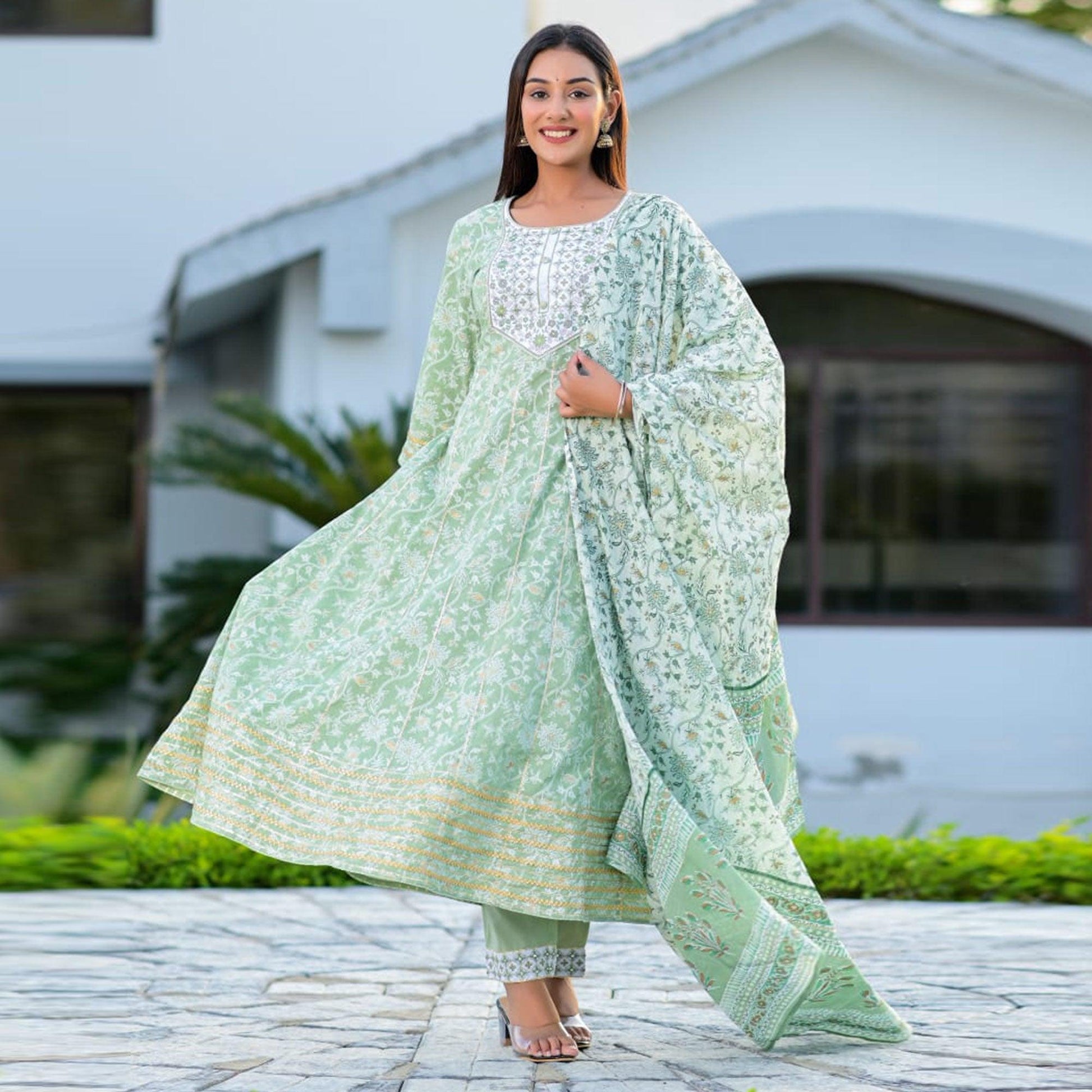 green-partywear-floral-embroidered-with-print-cotton-anarkali-suit-126231