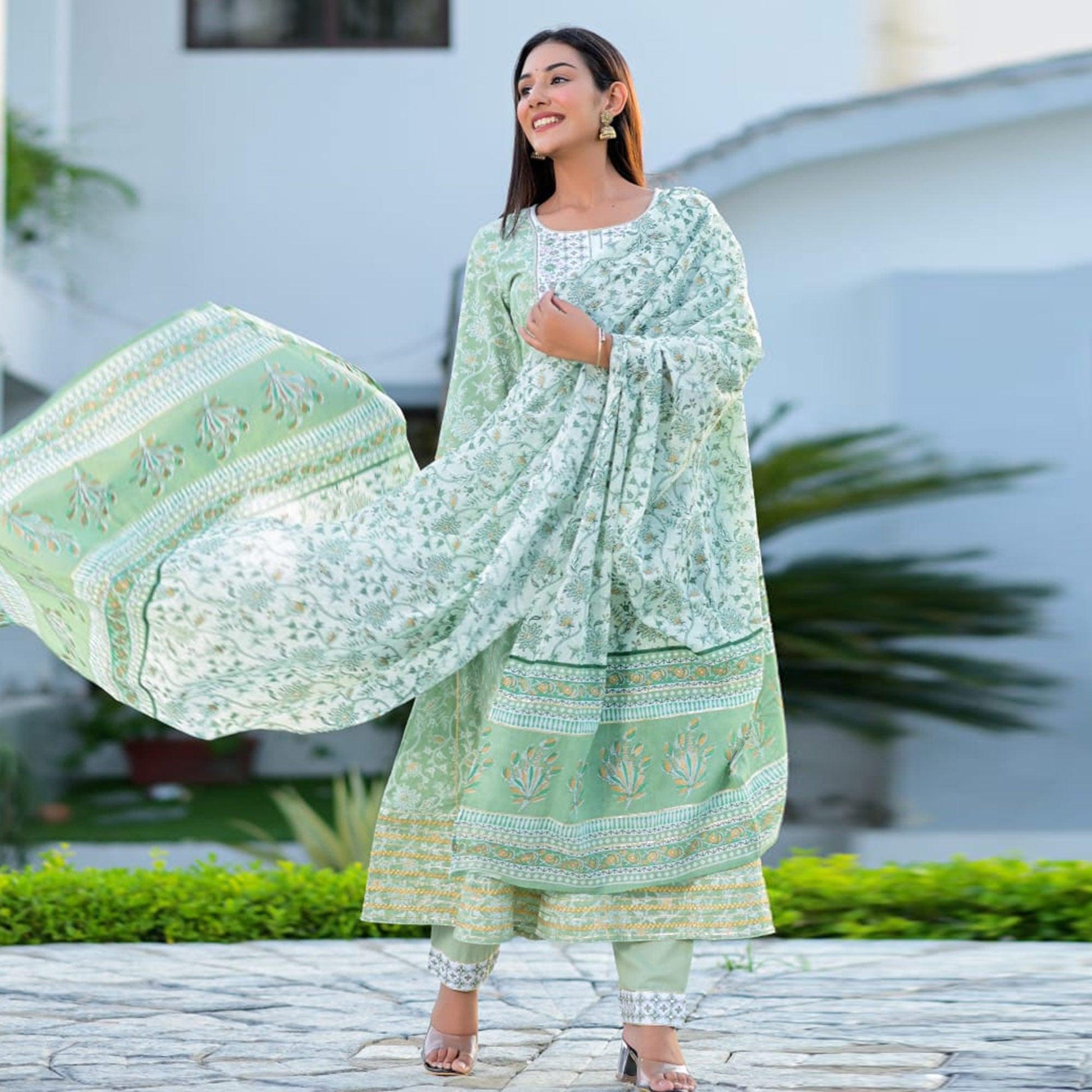 green-partywear-floral-embroidered-with-print-cotton-anarkali-suit-126231
