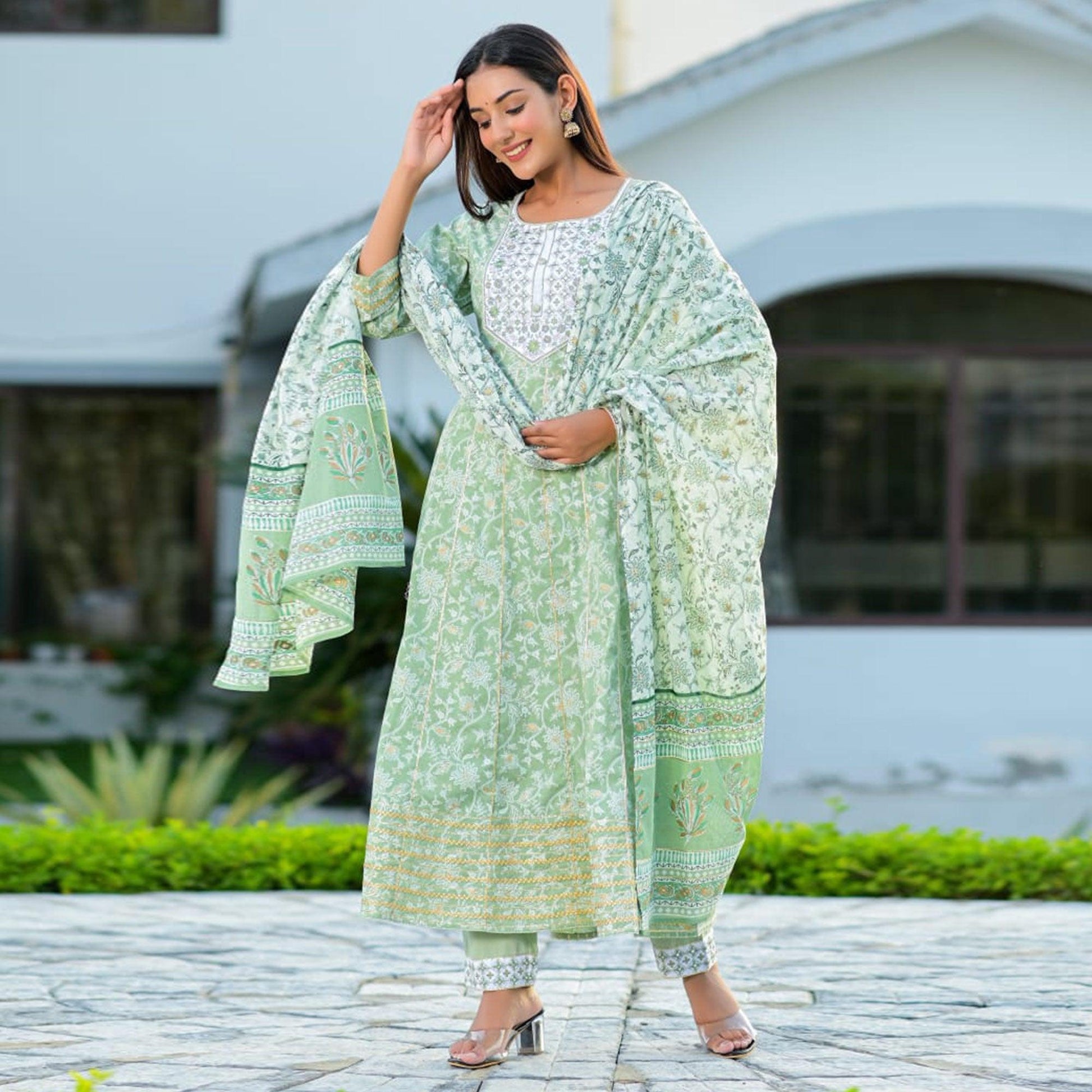 green-partywear-floral-embroidered-with-print-cotton-anarkali-suit-126231
