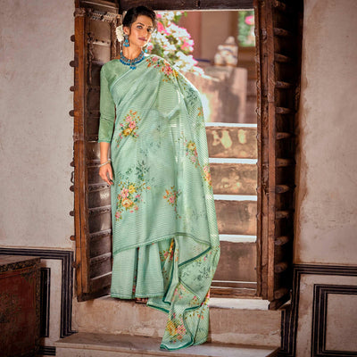 green-partywear-floral-printed-with-sequence-jaal-organza-saree-127472