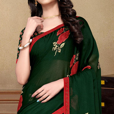 green-partywear-foil-printed-embellished-moss-chiffon-saree-136961