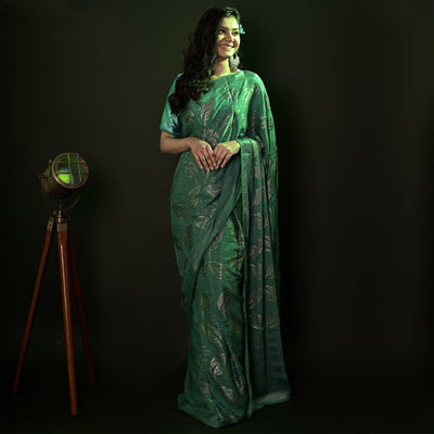 green-partywear-foil-printed-diamond-lace-brasso-saree-135528