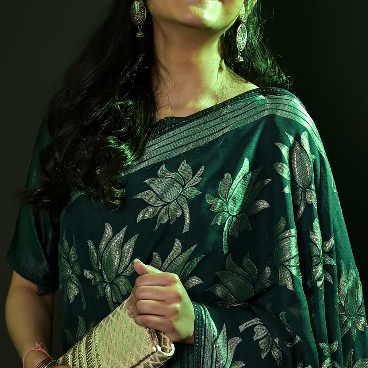 green-partywear-foil-printed-diamond-lace-brasso-saree-135533