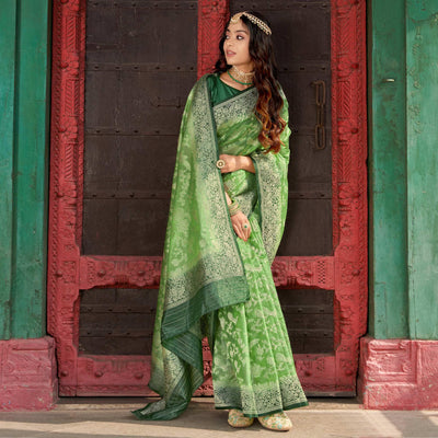 green-partywear-foil-printed-silk-organza-saree-136973