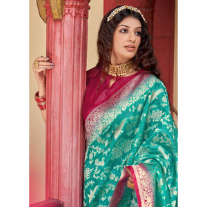 green-partywear-foil-printed-silk-organza-saree-136972