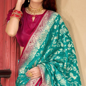 green-partywear-foil-printed-silk-organza-saree-136972