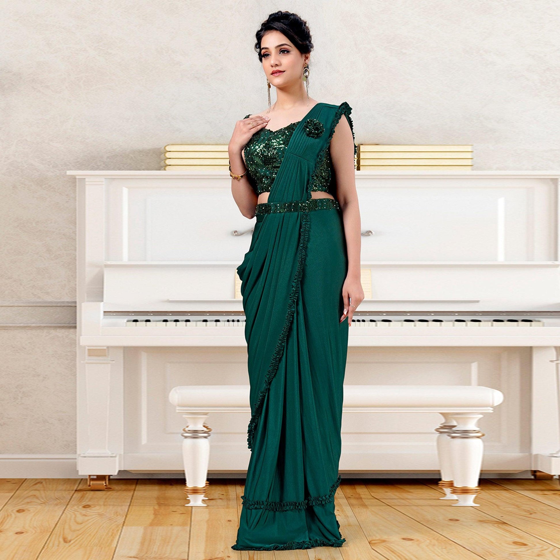 green-partywear-frill-sequence-mulmul-lycra-saree-134133