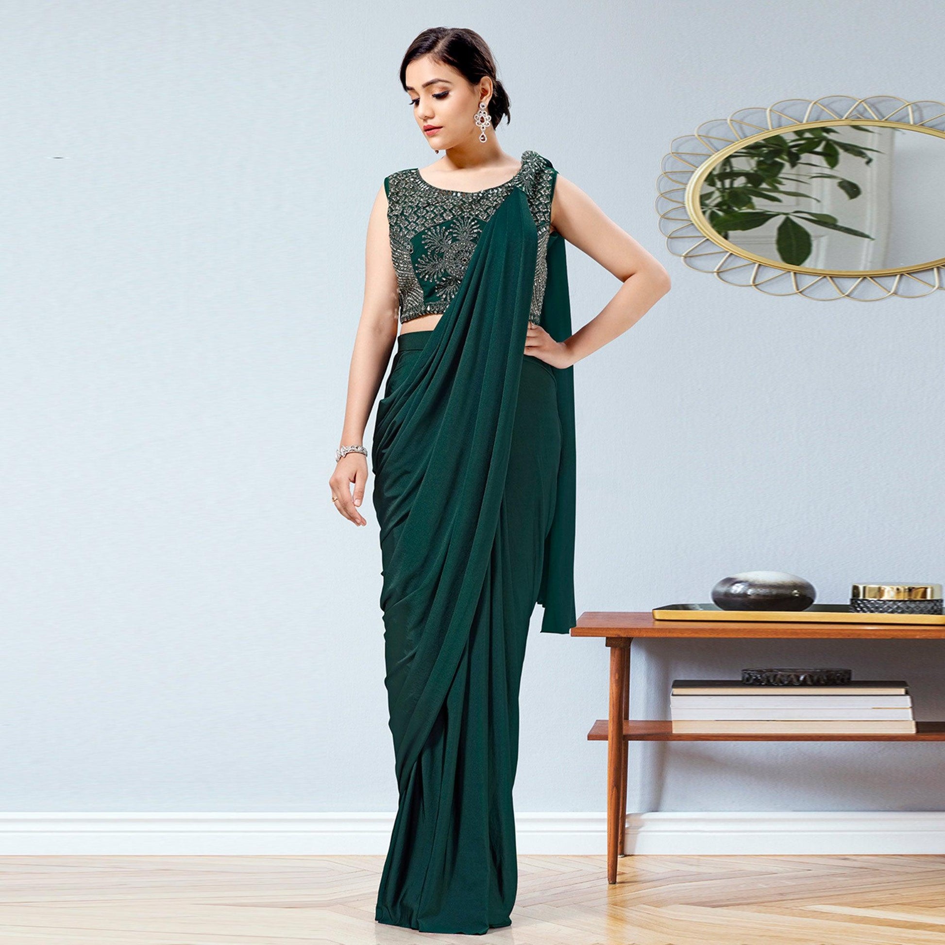green-partywear-frill-sequence-mulmul-lycra-saree-134137