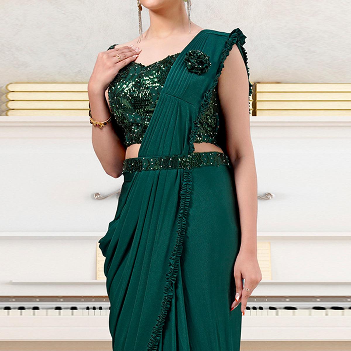 green-partywear-frill-sequence-mulmul-lycra-saree-134133