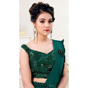 green-partywear-frill-sequence-mulmul-lycra-saree-134133