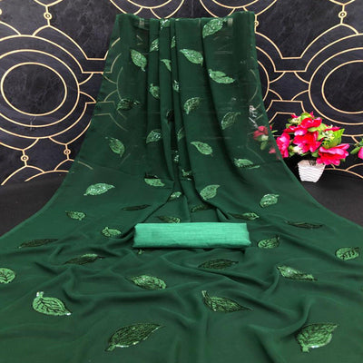 green-partywear-leaf-sequence-georgette-saree-132032