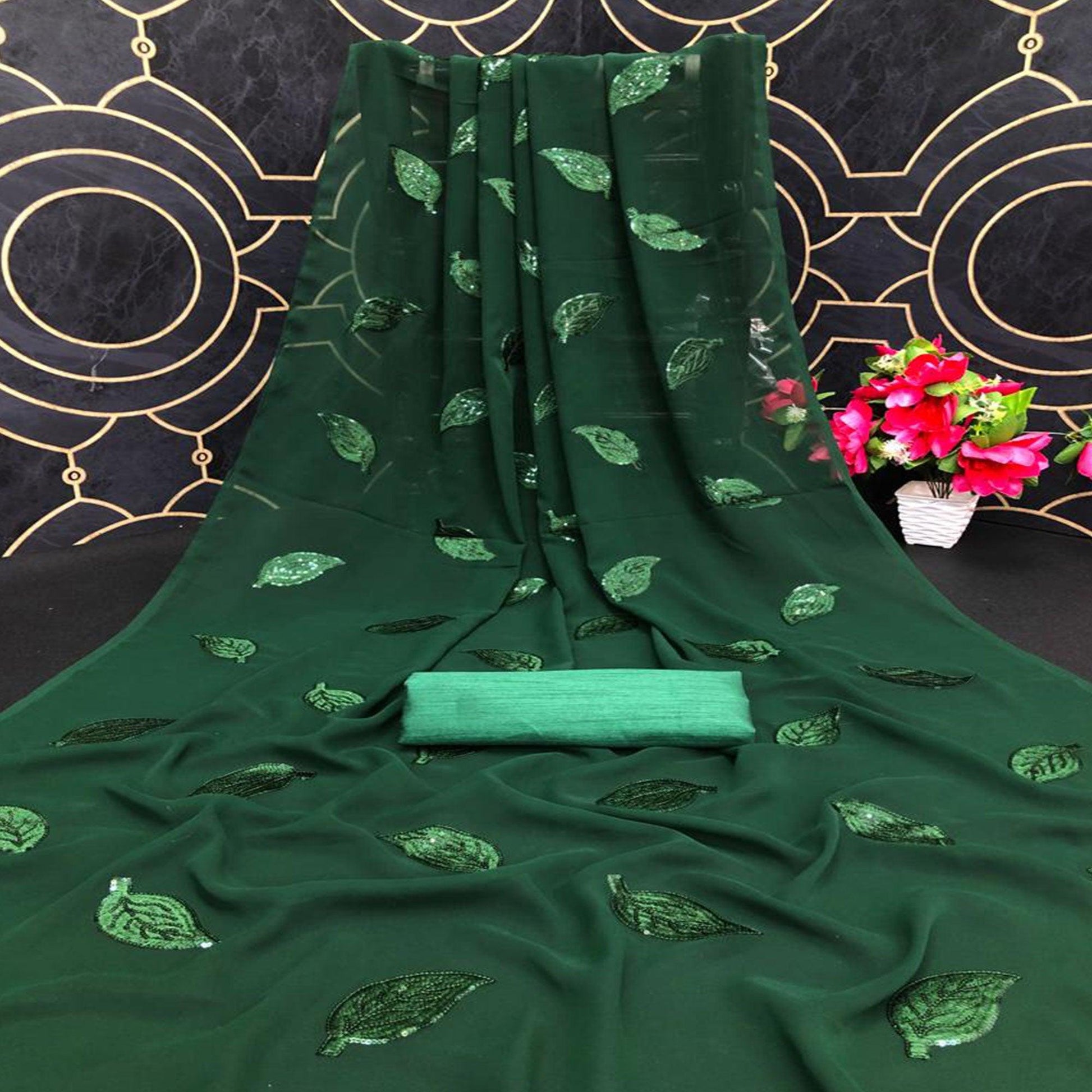 green-partywear-leaf-sequence-georgette-saree-132032