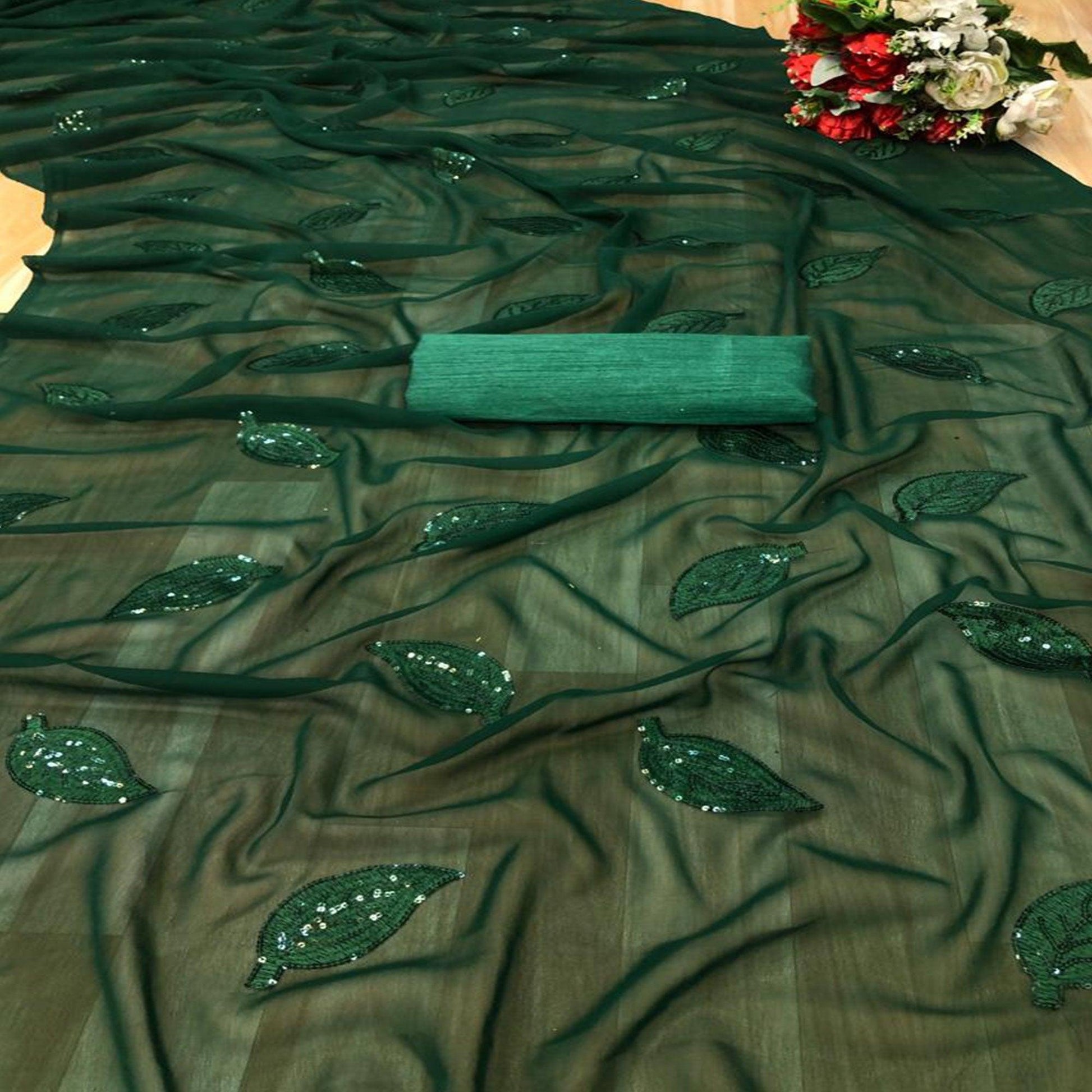 green-partywear-leaf-sequence-georgette-saree-132032