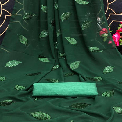 green-partywear-leaf-sequence-georgette-saree-132032