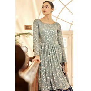 green-partywear-metallic-foil-work-georgette-gown-137534