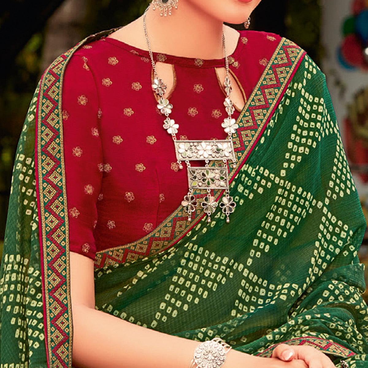 green-partywear-printed-chiffon-saree-with-border-112411