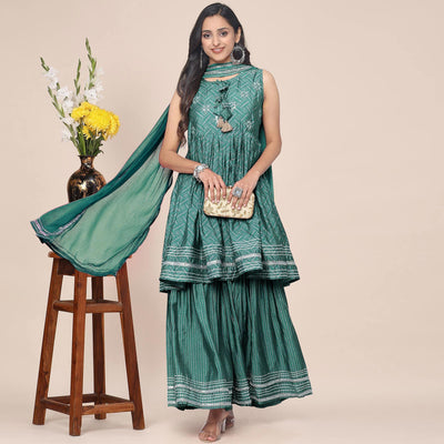 green-partywear-printed-cotton-sharara-suit-128459
