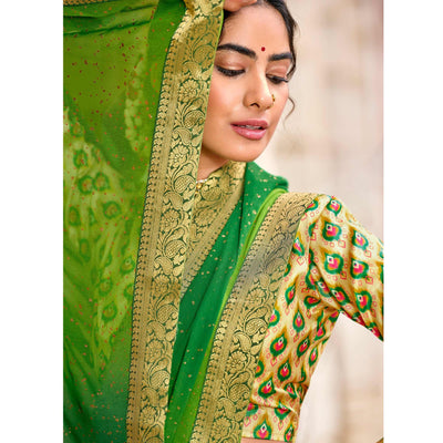 green-partywear-printed-georgette-saree-with-gold-zari-127593