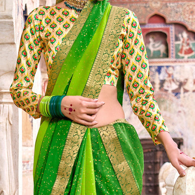 green-partywear-printed-georgette-saree-with-gold-zari-127593