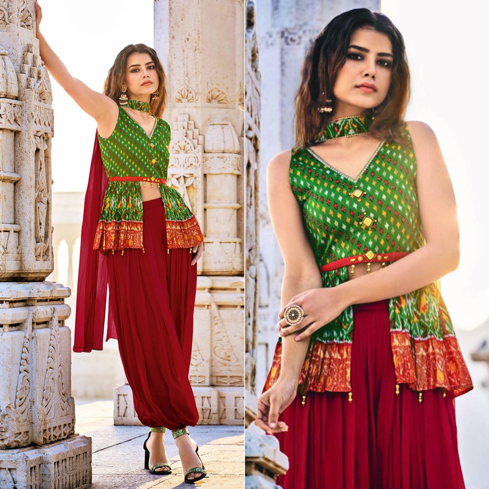 green-partywear-printed-silk-dhoti-suit-140737