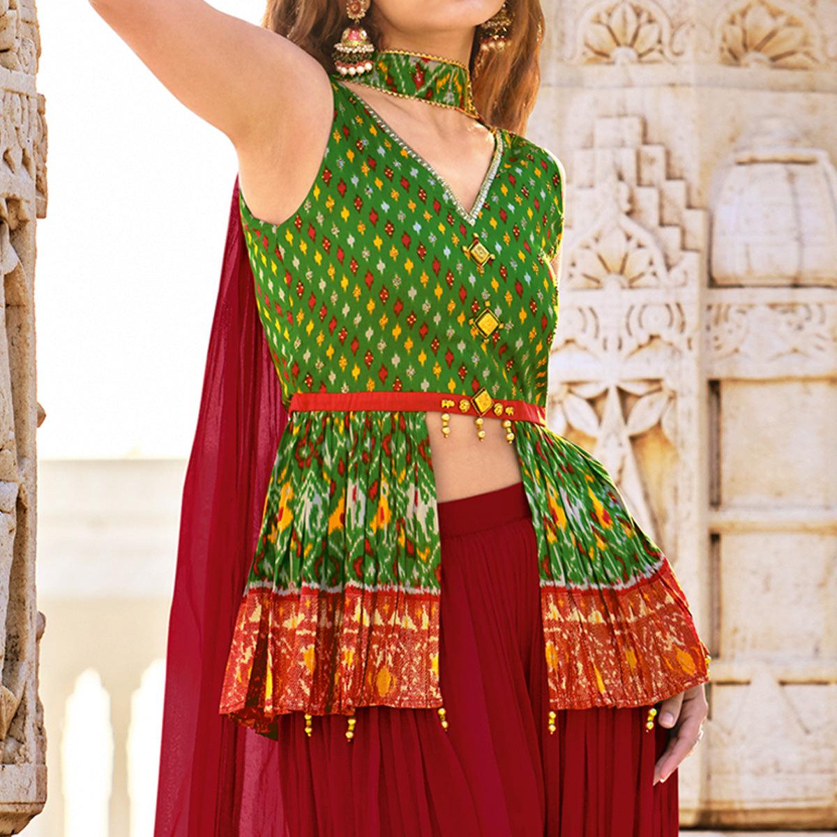 green-partywear-printed-silk-dhoti-suit-140737