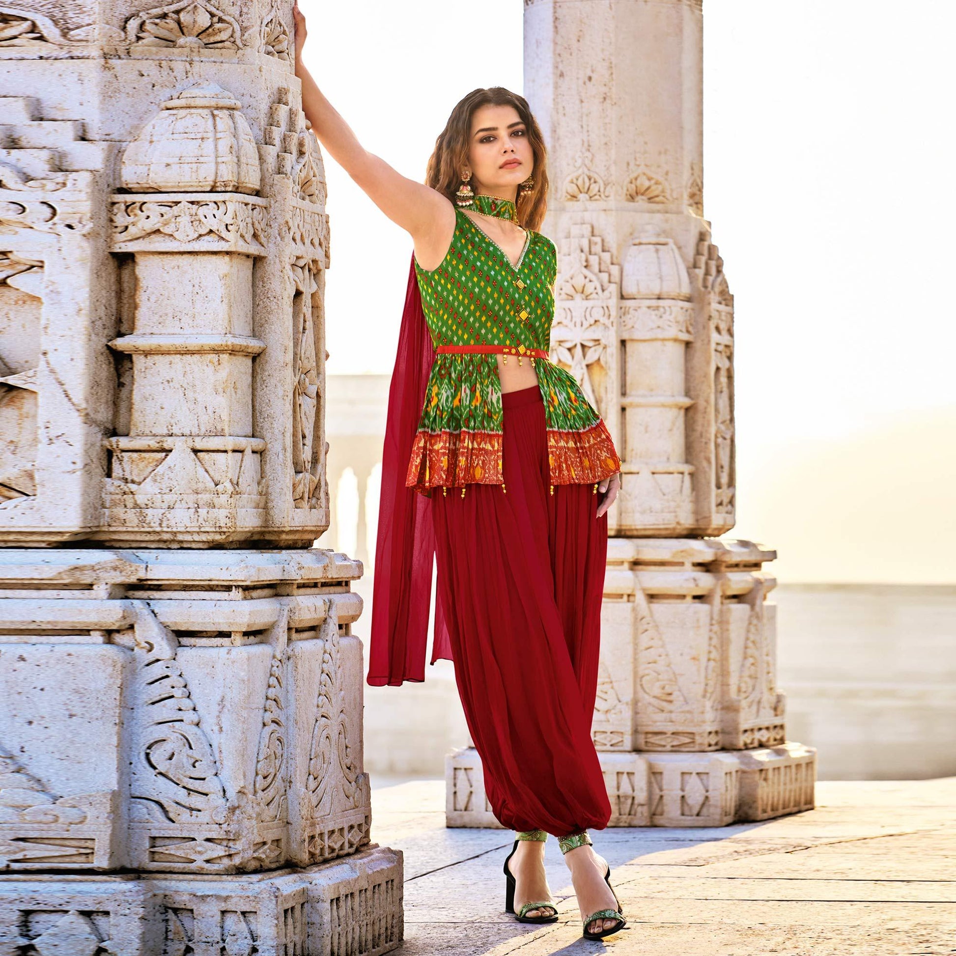 green-partywear-printed-silk-dhoti-suit-140737