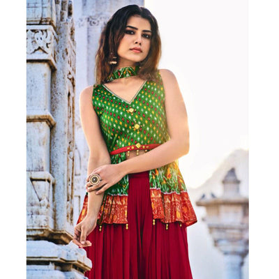 green-partywear-printed-silk-dhoti-suit-140737