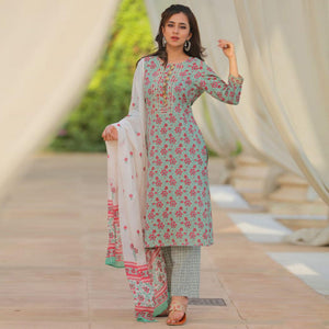 green-partywear-printed-with-gotti-patta-cotton-kurti-pant-set-141843