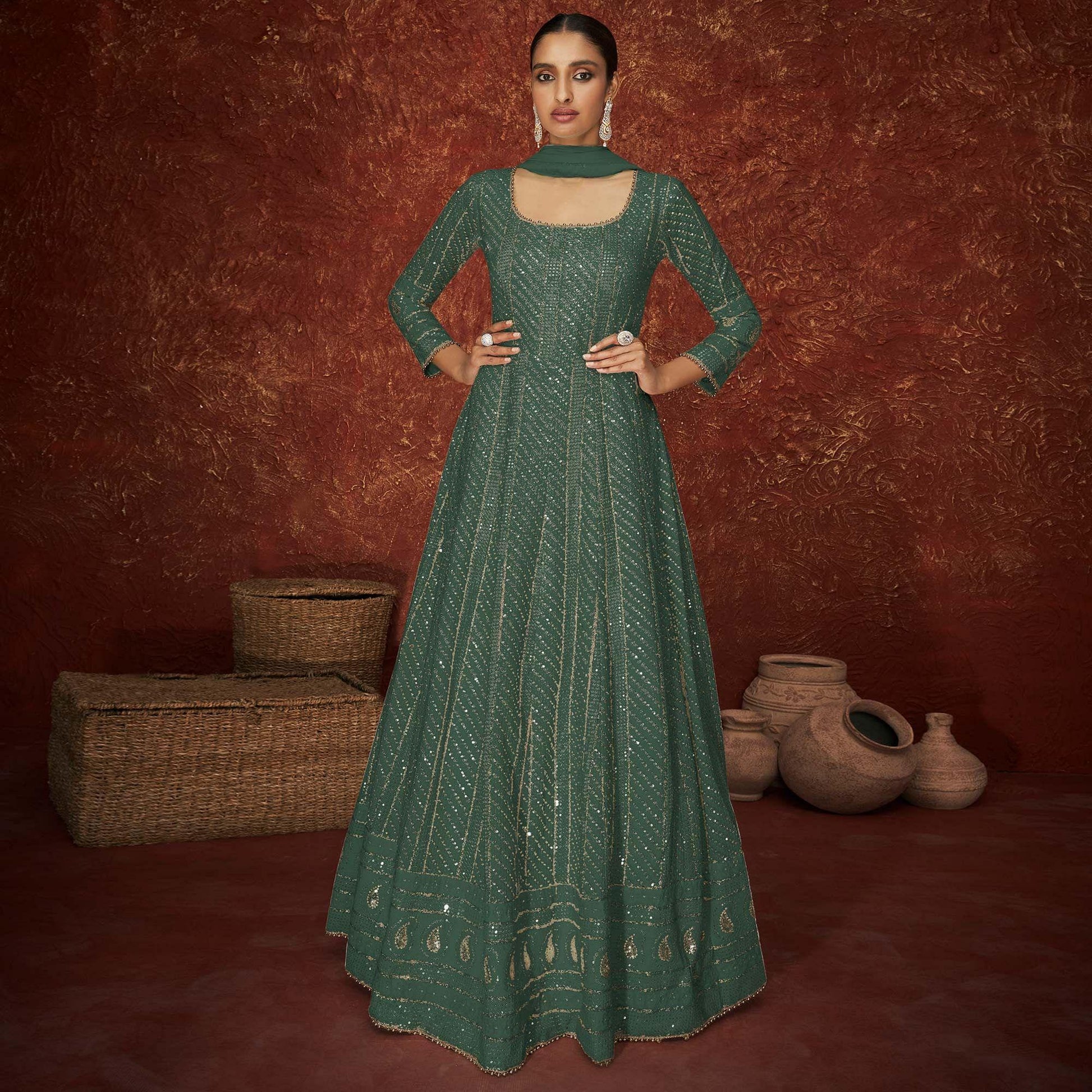 green-partywear-sequence-embroidered-georgette-gown-142401