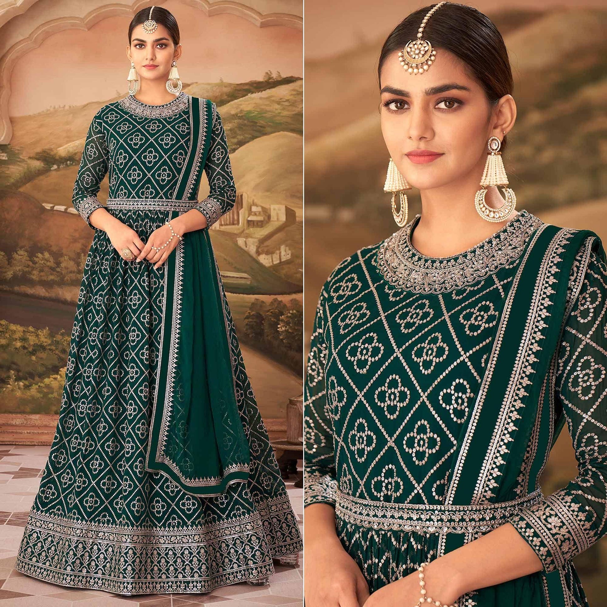 green-partywear-sequence-embroidered-georgette-gown-142370