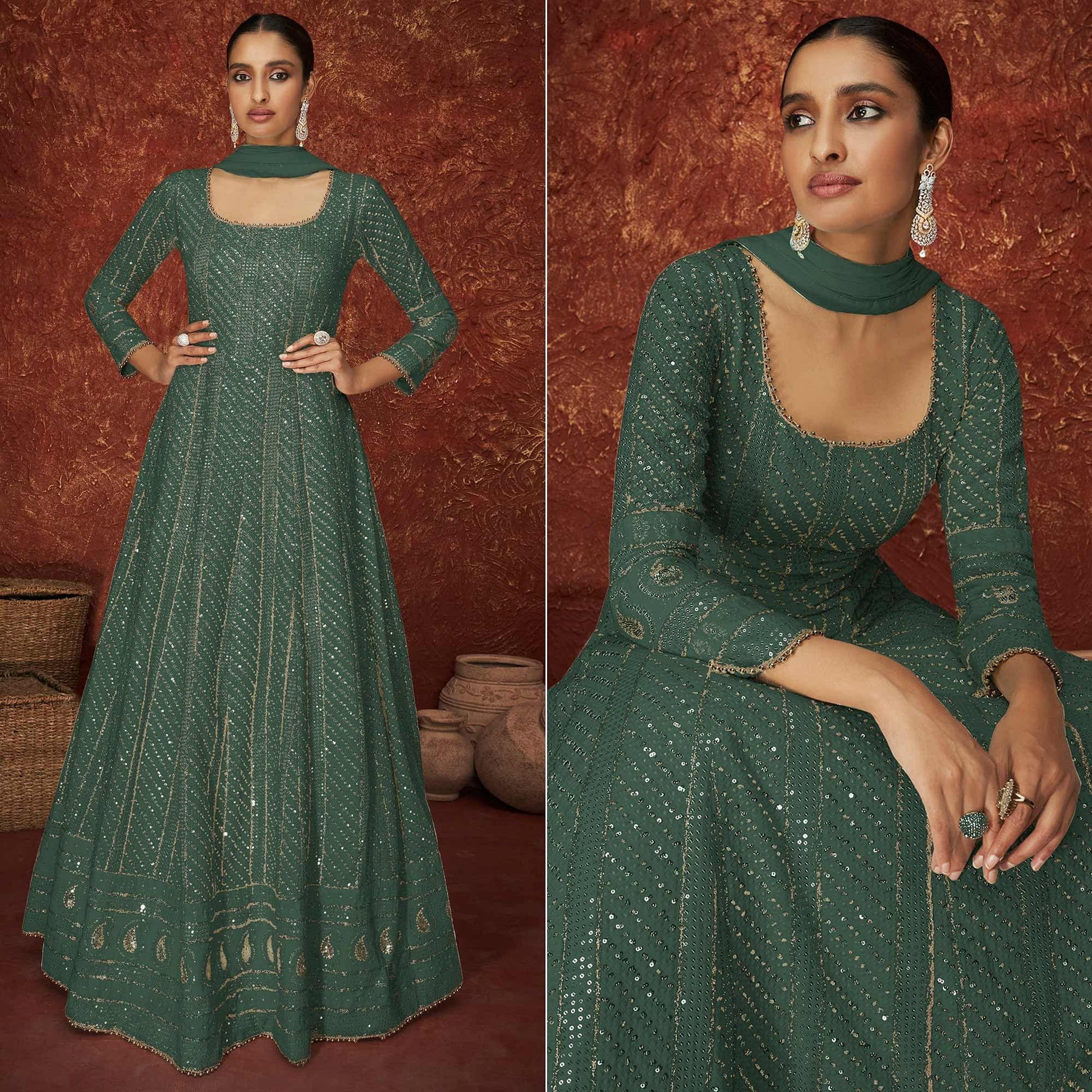 green-partywear-sequence-embroidered-georgette-gown-142401